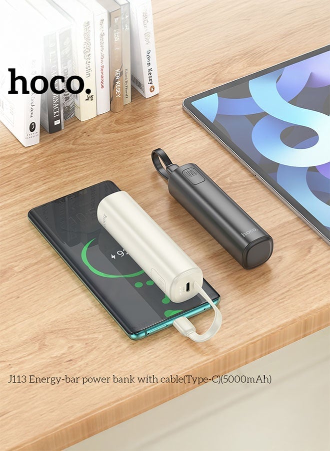 hoco. J113 Energy-Bar 5000mAh Mini Power Bank with Built-in Type-C Connector – Ultra-Compact Fast Charging Portable Charger for Android Devices, Tablets & Type-C Phones – Travel Friendly, Black  - Image 4