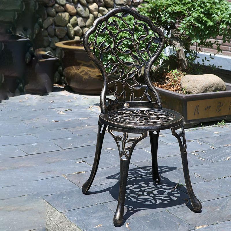 Creative Decorative Cast Aluminium Garden Chair for Garden Patio Balcony Poolside Floral Vine Pattern Black Finish Outdoor Bistro Seating Pack of 2 - Image 1