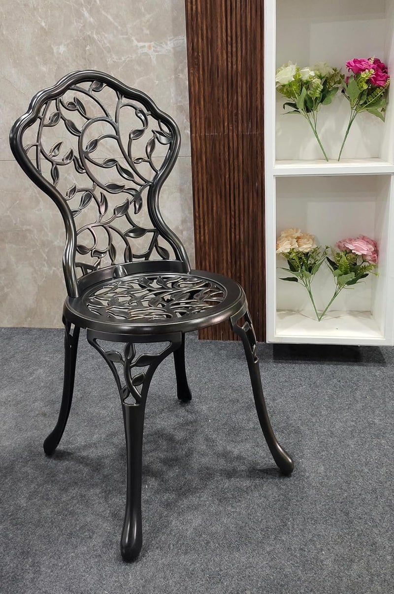 Creative Decorative Cast Aluminium Garden Chair for Garden Patio Balcony Poolside Floral Vine Pattern Black Finish Outdoor Bistro Seating Pack of 2 - Image 4