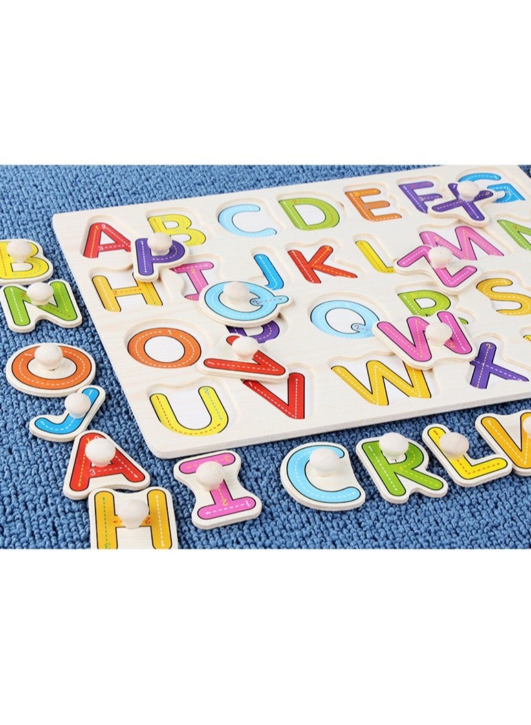 MissTiara Set Of 2 Pieces Letter And Number Alphabet Wooden Educational Toy 30x22.5 Centimeter Hand Grab Board Puzzles - Image 3