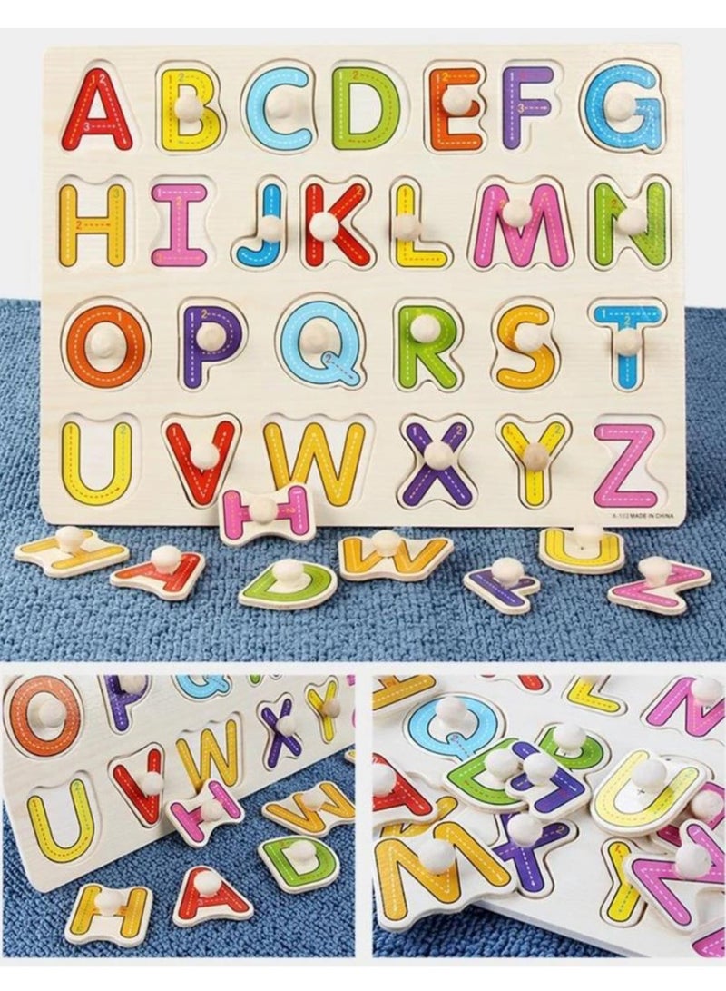 MissTiara Set Of 2 Pieces Letter And Number Alphabet Wooden Educational Toy 30x22.5 Centimeter Hand Grab Board Puzzles - Image 2