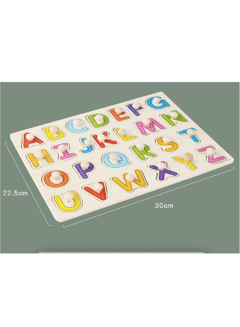 MissTiara Set Of 2 Pieces Letter And Number Alphabet Wooden Educational Toy 30x22.5 Centimeter Hand Grab Board Puzzles - Image 4