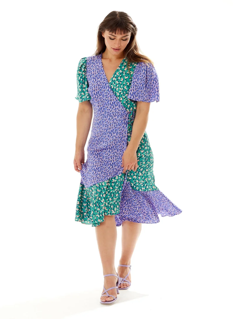 Liquorish Multi Print Midi Wrap Dress