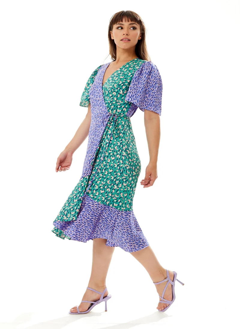 Liquorish Multi Print Midi Wrap Dress