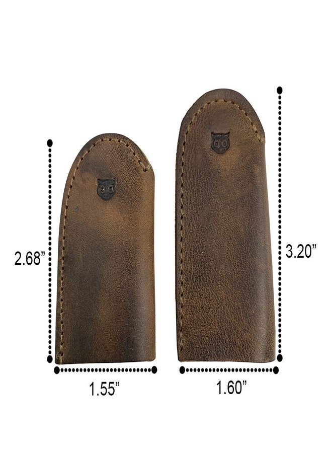 Hide & Drink, Set of 3 Pairs (6 Pieces) of Thimbles for Thumb & Index Finger, Finger Protector, Sewing Thimble, Hand Applique & EPP, Quilting, Full Grain Leather, Handmade, Bourbon Brown - Image 2