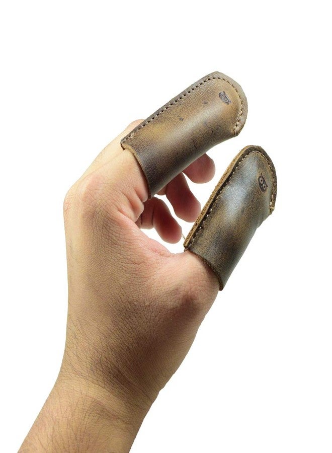 Hide & Drink, Set of 3 Pairs (6 Pieces) of Thimbles for Thumb & Index Finger, Finger Protector, Sewing Thimble, Hand Applique & EPP, Quilting, Full Grain Leather, Handmade, Bourbon Brown - Image 1