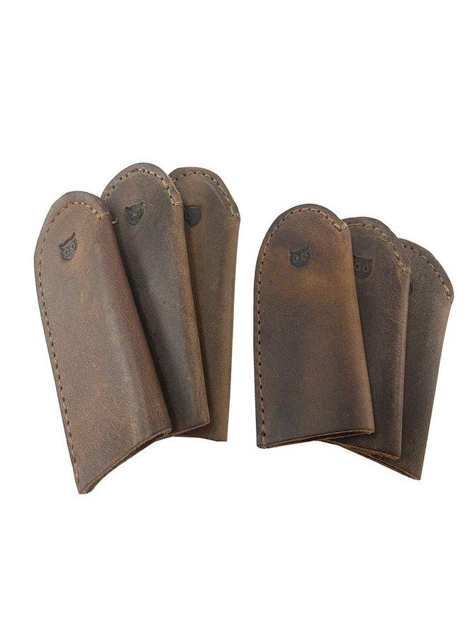 Hide & Drink, Set of 3 Pairs (6 Pieces) of Thimbles for Thumb & Index Finger, Finger Protector, Sewing Thimble, Hand Applique & EPP, Quilting, Full Grain Leather, Handmade, Bourbon Brown - Image 4