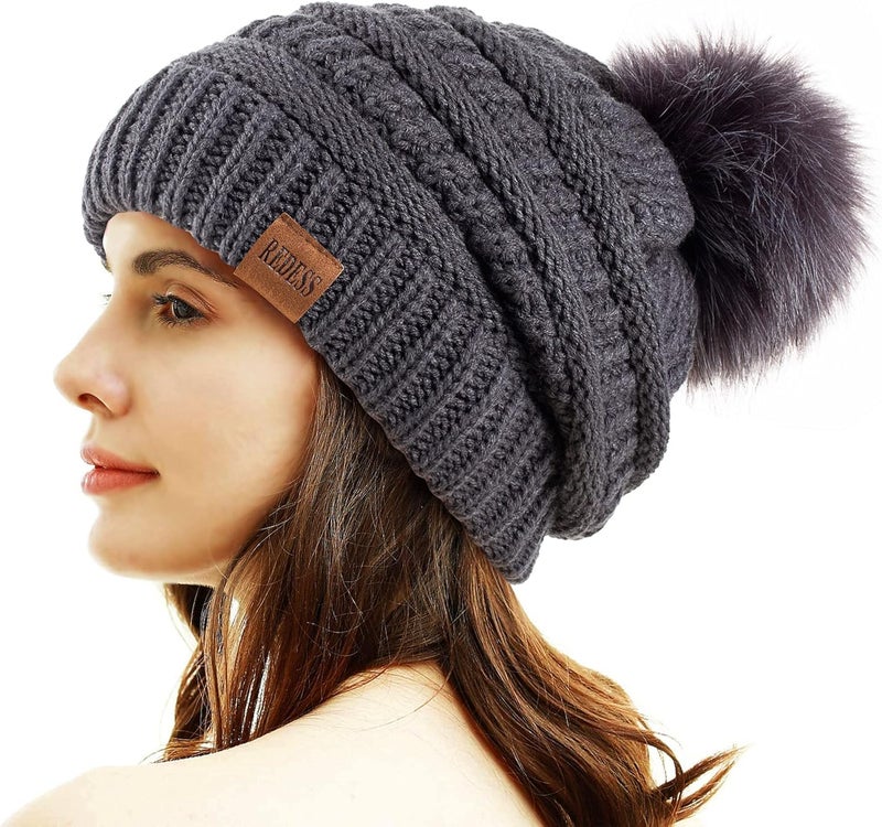 REDESS Women Winter Pom Pom Beanie Hat with Warm Fleece Lined - Image 1