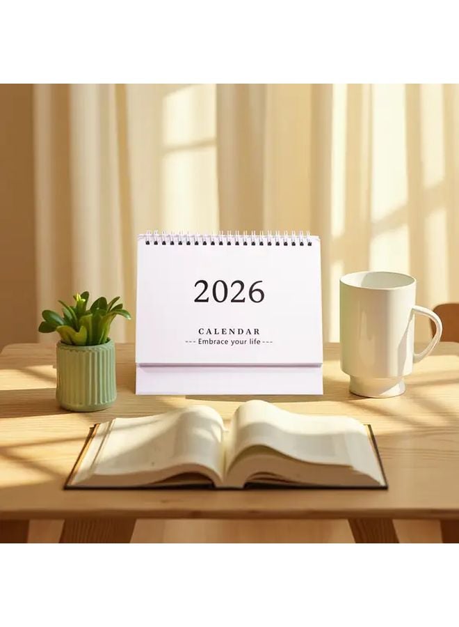 ميني كراسة تقويم مكتبية بيضاء 2025-2026 مخطط 18 شهرًا تقويم عمودي قلّاب لمكتب المكتب - Image 1