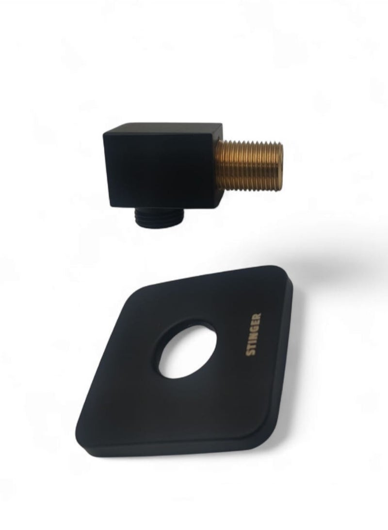 Concealed shower elbow with black sunshade, compatible with most shower and tubing systems. - Image 1