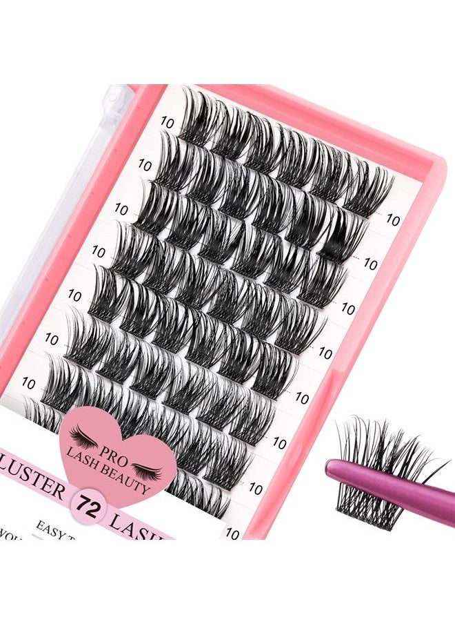 PRO LASHBEAUTY Cluster Lashes 72 Pcs Lash Clusters DIY Eyelash Extension Individual Lashes D-10mm Thin Band Easy to Apply at home Lashes (First Glance, D-10mm)  - Image 1