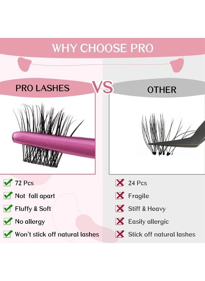 PRO LASHBEAUTY Cluster Lashes 72 Pcs Lash Clusters DIY Eyelash Extension Individual Lashes D-10mm Thin Band Easy to Apply at home Lashes (First Glance, D-10mm)  - Image 2
