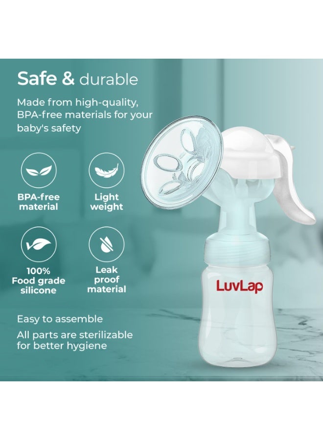 لوفلاب مضخة الثدي اليدوية من لوف لاب، 3 مستويات لضبط الشفط، وسادة تدليك سهلة ومقبض مريح لاستخراج حليب الثدي بسهولة وبدون ألم، خالية من قطعتين من وسادات الثدي، ناعمة ولطيفة، خالية من مادة بيسفينول أ. - Image 4
