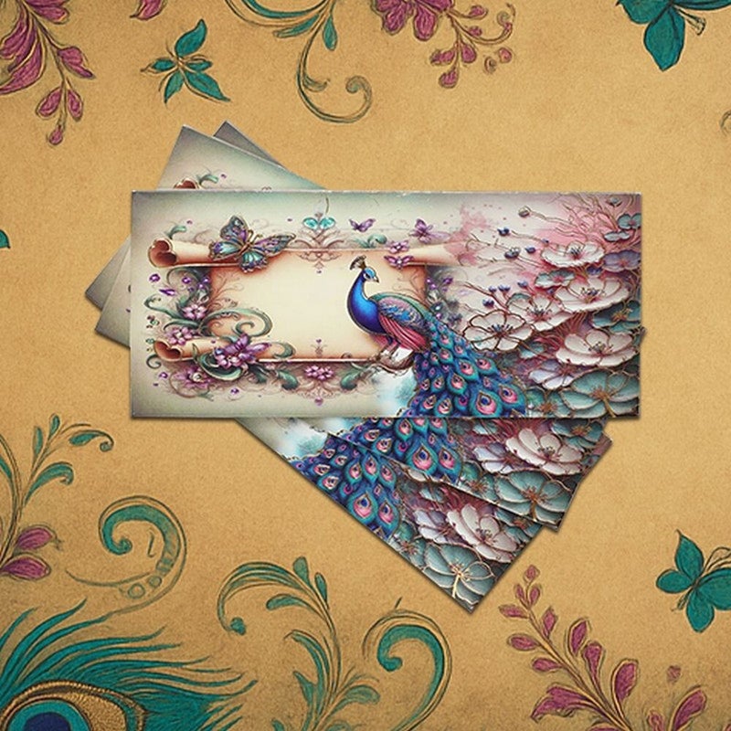 Madhoor Gift Envelopes Set of 3, Multicolour Peacock and Flower Design Money Envelopes for Gifts, Festive Occasion Use