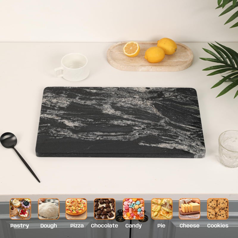 Adolif Natural Black Marble Pastry and Cutting Board, 12x20x0.7 Inch, Heavy for Dough Chocolate, Pack of 1 - Image 5