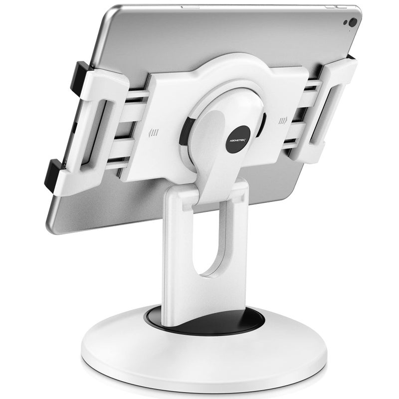 AboveTEK Retail Kiosk iPad Stand, 360Â° Rotating Commercial POS Tablet Stand, Fits 6"-13" (Screens) iPad mini Pro-Business Swivel Tablet Holder, for Store Office Reception Kitchen Desktop (White) - Image 1