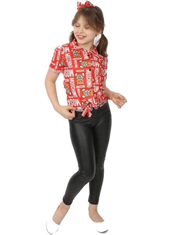 Girls Winter Leggings - Girls' Lycra Disco Leather Pants - Black Padded - Image 1