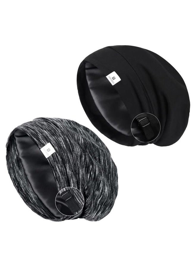 YANIBEST 2 Pcs Silk Bonnet Satin Bonnet Hair Bonnet for Sleeping - Adjustable Saty on Satin Lined Slouchy Beanie Hat for Women - Image 1