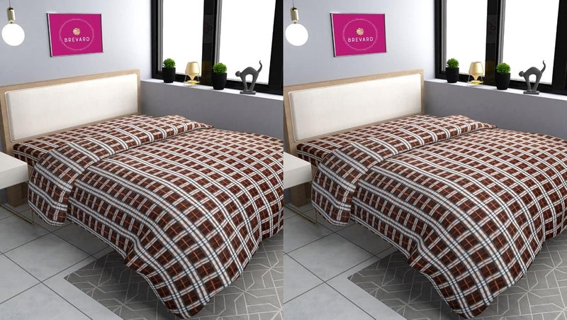 BREVARD BREVARD Single Bed Woolen Fabric Checkered Quilt CoverDuvet CoverRajai CoverBlanket Cover for Winters 60x90 Inches Brown Combo of 2  - Image 1
