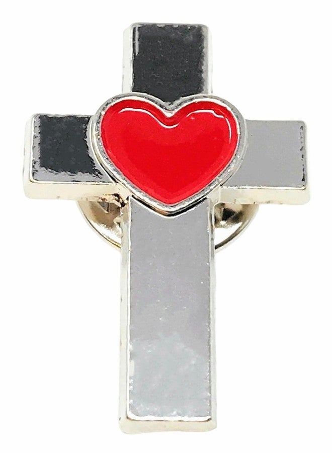 Funiverse Bulk 50 Pack Deluxe Chrome Cross With Heart Accent Lapel Pins - Perfect Christian Fashion Accessory Or Decorative Jewelry Item For Men And Women - Wear Your Faith Proudly - Image 1