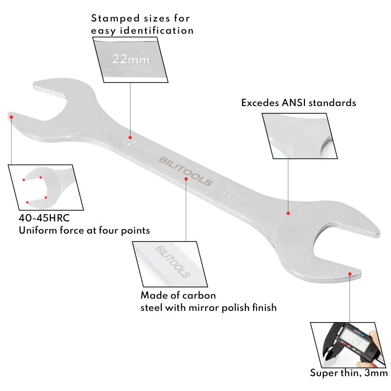 BILITOOLS مجموعة مفاتيح بيلتولز فائقة النحافة، 9 قطع، مجموعة مفاتيح مفتوحة مترية، تشمل 5.5، 7، 8، 9، 10، 11، 12، 13، 14، 15، 16، 17، 19، 21، 22، 23، 24، 27 مم، مجموعة مفاتيح مسطحة فائقة النحافة مع صندوق تخزين - Image 3