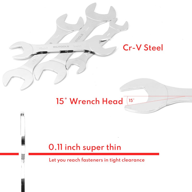 BILITOOLS مجموعة مفاتيح بيلتولز فائقة النحافة، 9 قطع، مجموعة مفاتيح مفتوحة مترية، تشمل 5.5، 7، 8، 9، 10، 11، 12، 13، 14، 15، 16، 17، 19، 21، 22، 23، 24، 27 مم، مجموعة مفاتيح مسطحة فائقة النحافة مع صندوق تخزين - Image 5