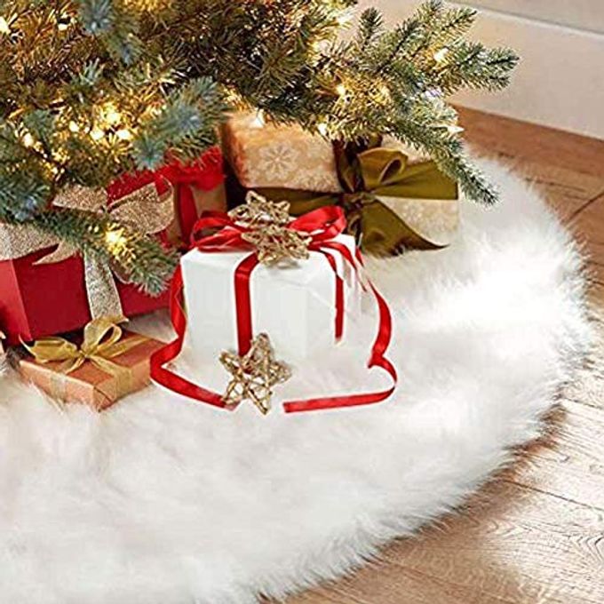 48 INCH CHRISTMAS TREE SKIRT FAUX FUR XMAS TREE SKIRT CHRISTMAS DECORATIONS HOLIDAY TREE ORNAMENTS TREE DECORATION FOR CHRISTMAS HOME DECORATIONS XMAS PARTY HOLIDAY DECORATIONS SNOW WHITE