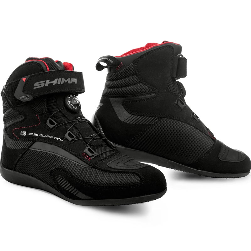 SHIMA SHIMA Exo Motorbike Boots for Men Ventilated Leather Shoes Atop Closure Summer Suede Motorcycle Short Ankle Protector Urban Bike (Mens, Black, 9.5)  - Image 1
