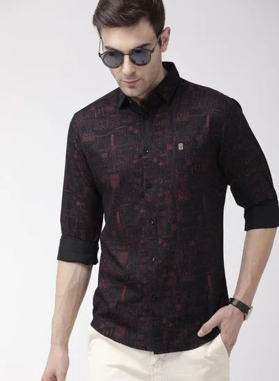 The Indian Garage Co Men Slim Fit Abstract Printed Full Sleeves Cutaway Collar Casual Shirt