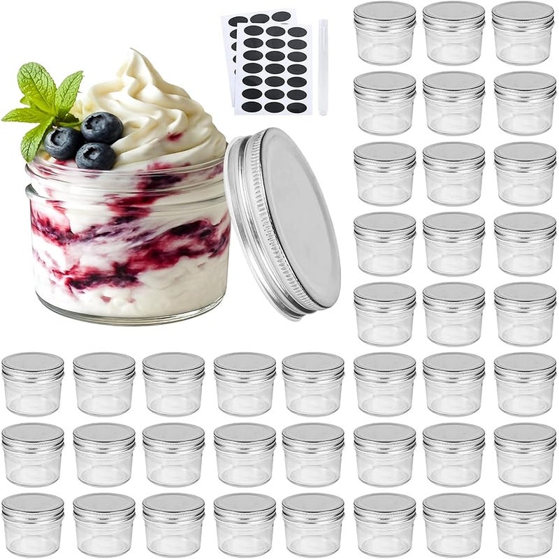 أكغوان اكجوان برطمانات زجاجية باغطية بسعة 4 اونصة (فضي)، برطمانات ماسون، برطمانات زجاجية مع اغطية، مثالية للعسل، المربى، هدايا الزفاف، برطمانات توابل مغناطيسية يمكنك صنعها بنفسك، برطمانات توابل صغيرة للمطبخ، - Image 1