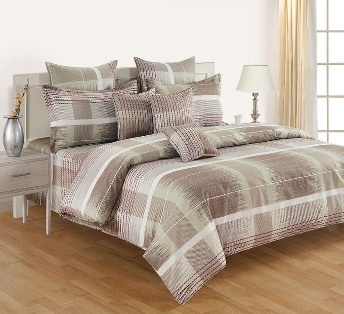 160 TC STRIPE PRINT COTTON SINGLE BED SHEET WITH 1 PILLOW COVER BROWN MAROON