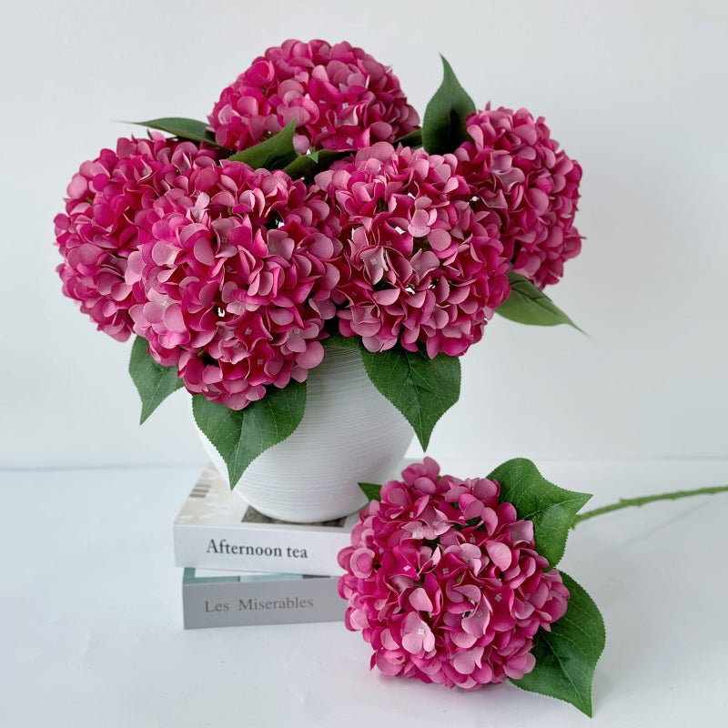 ZYTUYO 5 Pcs Magenta Silk Hydrangeas Artificial Flower Boho Dried Touch 20 Faux Hydrangeas for Fall Home Decor Kitchen Living Room Porch Wreath Xmas Wedding Flower Arrangement - Image 2