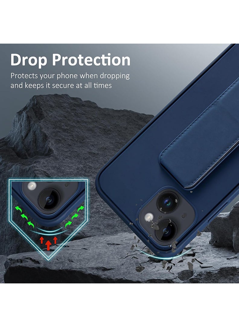 رفع القضية جراب متوافق مع هاتف Apple iPhone 14/13 مع حامل مغناطيسي وحامل، جراب وحامل حزام إصبع من السيليكون الممتاز مع حامل تثبيت في السيارة - أزرق داكن - Image 4