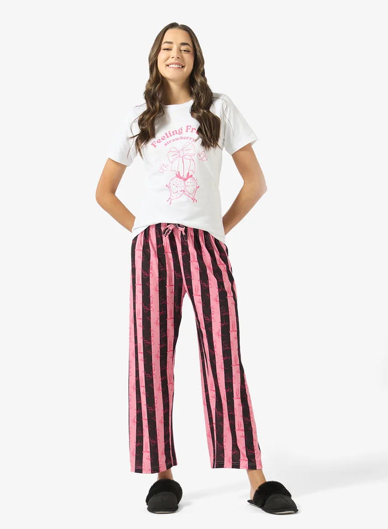 Ginger  Cotton Heart Print T-shirt & Pyjama Set for Women | Best Price UAE