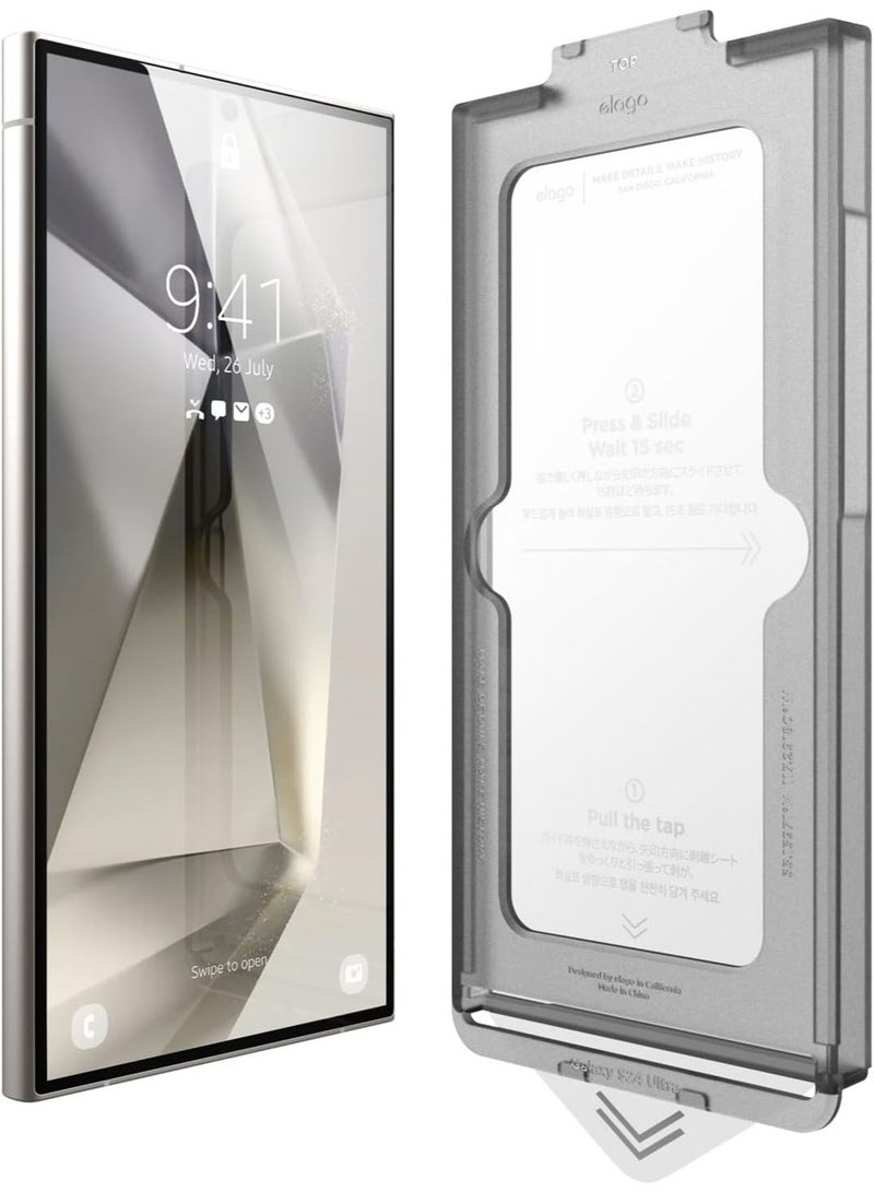 Elago Samsung Galaxy S24 ULTRA Tempered Glass Screen Protector 9H Shatter Proof with Pull-N-Go Easy Install Tray - Image 1