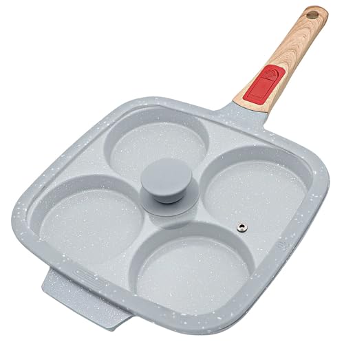 RANX INGST 10 inch Large Egg Pan with Lid, 4-Cup Ceramic Egg Frying Pan Nonstick Omelette Skillet with Detachable Handle Induction Compatible - Blue - Image 1