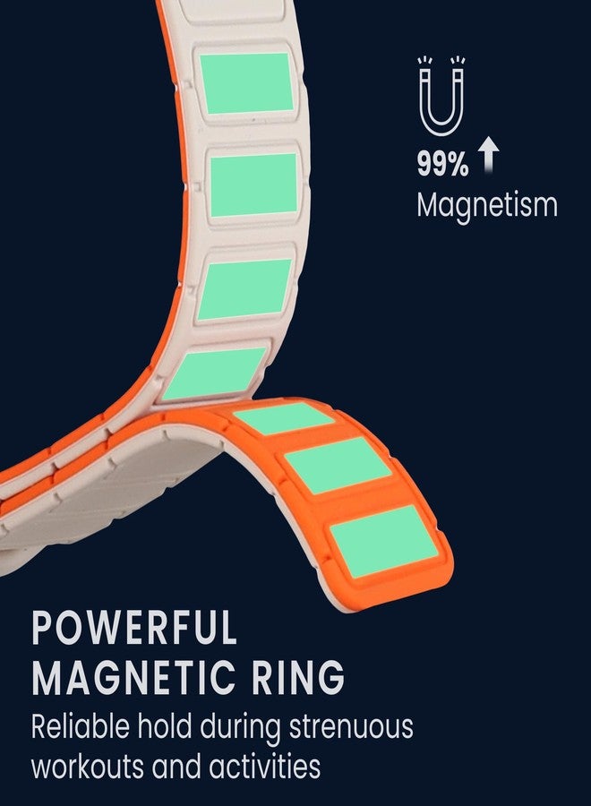 كي دابليو موبايل سوار kwmobile متوافق مع سوار Xiaomi Smart Band 8 Pro/Band 9 Pro/Redmi Watch 5 / Redmi Watch 4 - إغلاق مغناطيسي من السيليكون - مقاس 14-22 سم (5.5-8.7 بوصة) - أبيض/برتقالي - Image 3