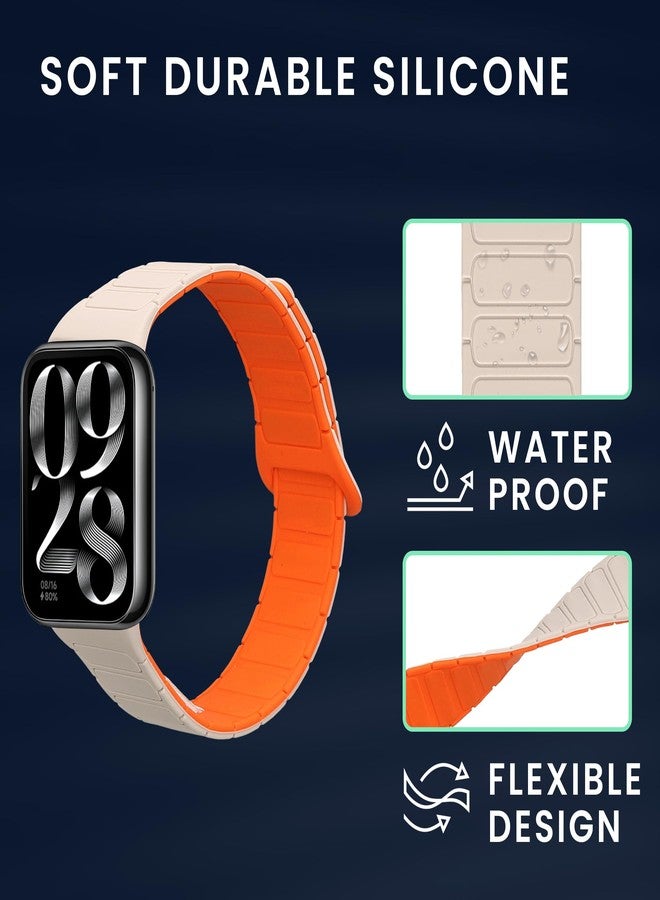 كي دابليو موبايل سوار kwmobile متوافق مع سوار Xiaomi Smart Band 8 Pro/Band 9 Pro/Redmi Watch 5 / Redmi Watch 4 - إغلاق مغناطيسي من السيليكون - مقاس 14-22 سم (5.5-8.7 بوصة) - أبيض/برتقالي - Image 5
