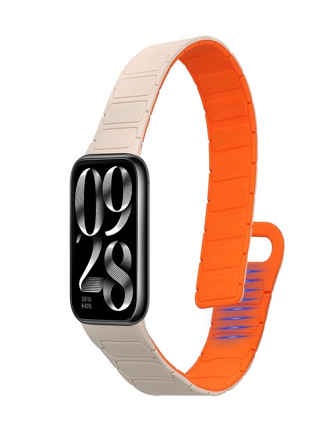 كي دابليو موبايل سوار kwmobile متوافق مع سوار Xiaomi Smart Band 8 Pro/Band 9 Pro/Redmi Watch 5 / Redmi Watch 4 - إغلاق مغناطيسي من السيليكون - مقاس 14-22 سم (5.5-8.7 بوصة) - أبيض/برتقالي - Image 1
