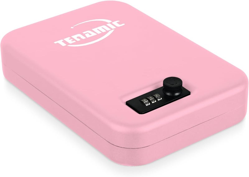 Tenamic Pistol Safe, Portable Travel Gun Safe, Solid Steel Handgun Lock Box for Home, Gun Safes for Car, Pink - Image 1