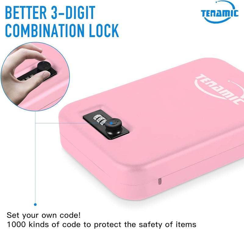 Tenamic Pistol Safe, Portable Travel Gun Safe, Solid Steel Handgun Lock Box for Home, Gun Safes for Car, Pink - Image 4
