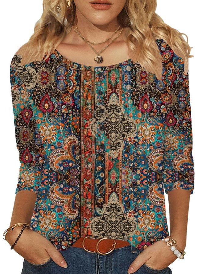 zeagoo 3/4 Length Sleeve Womens Tops Round Neck Casual Summer Tunic Tops Basic Tees Blouses Dressy T-Shirts Pleated Shirts, Brown, 3XL - Image 4