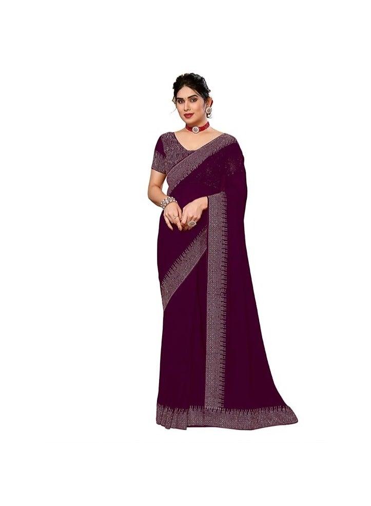 Accessorize Kingdom Women's Hot Fixing Georgette Saree with Unstitched Blouse Piece - Image 1