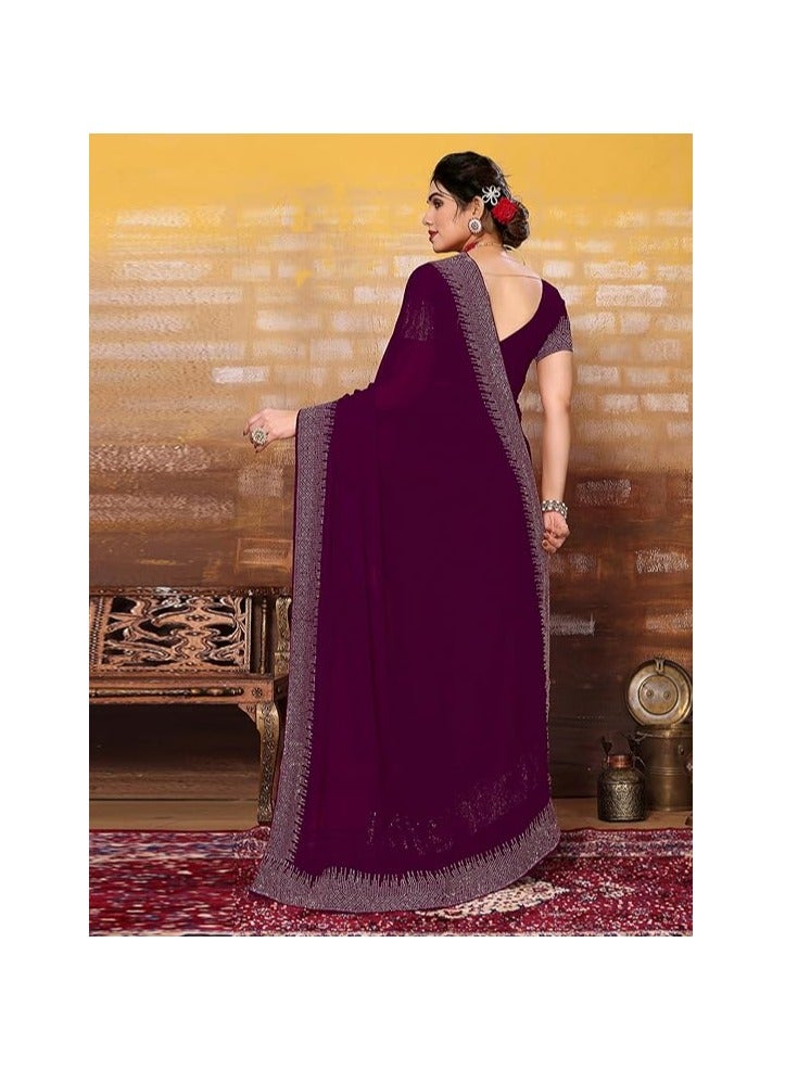 Accessorize Kingdom Women's Hot Fixing Georgette Saree with Unstitched Blouse Piece - Image 3