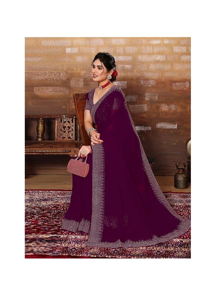 Accessorize Kingdom Women's Hot Fixing Georgette Saree with Unstitched Blouse Piece - Image 4