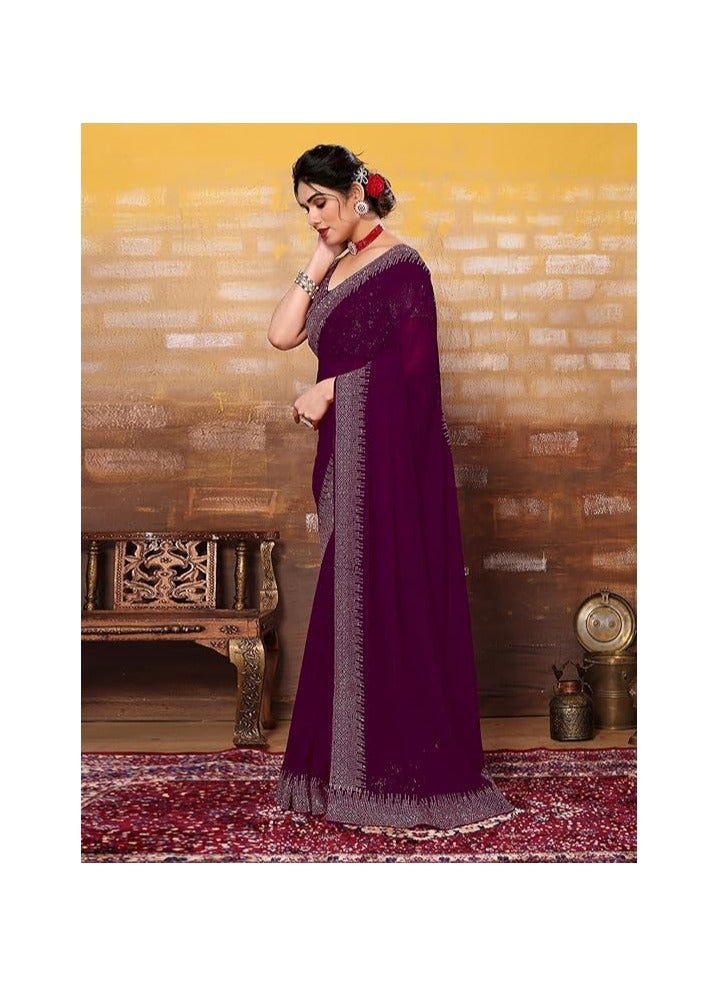 Accessorize Kingdom Women's Hot Fixing Georgette Saree with Unstitched Blouse Piece - Image 2