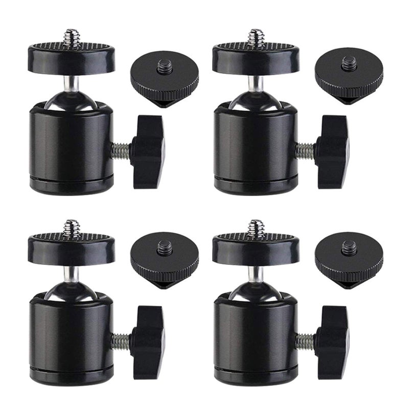 SLOW DOLPHIN Hot Shoe Mount Adapter 360 Degree Swivel Mini Ball Head 14 Tripod Screw Head for Cameras Camcorders Smart Phone LED Video Light Microphone4 Packs
