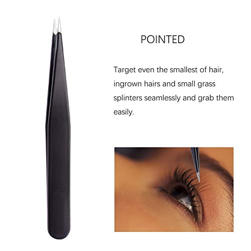 NJ Stainless Steel Slant Tip and Pointed Eyebrow Tweezer Set with travel case, 4 Pcs (Black) - Image 4
