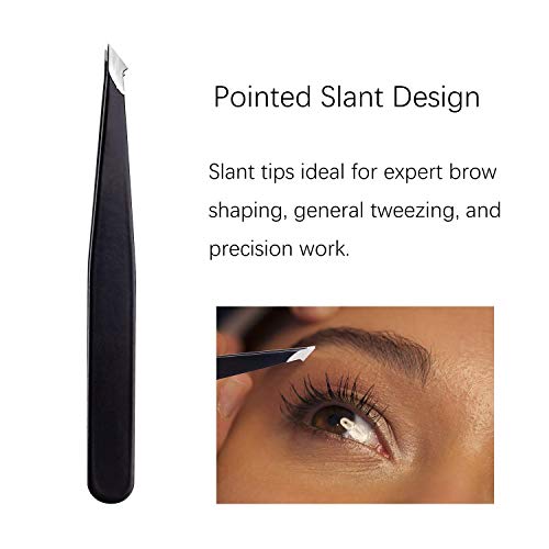 NJ Stainless Steel Slant Tip and Pointed Eyebrow Tweezer Set with travel case, 4 Pcs (Black) - Image 5