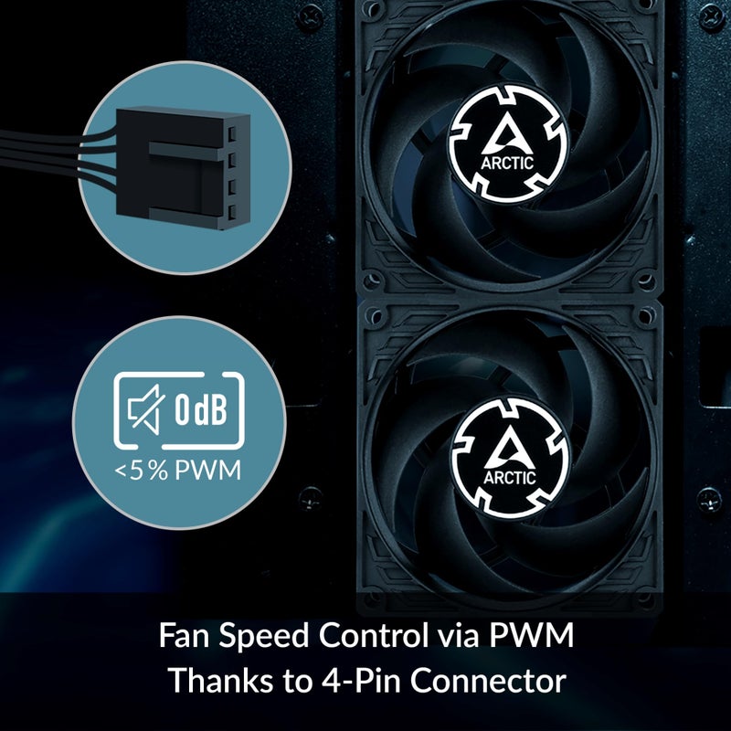 ARCTIC P8 Max - PC Fan, High-Performance 80mm Case Fan, Server Fan, PWM-Controlled 500â€“5000 RPM, Optimised for Static Pressure, 0dB Mode - Black - Image 4